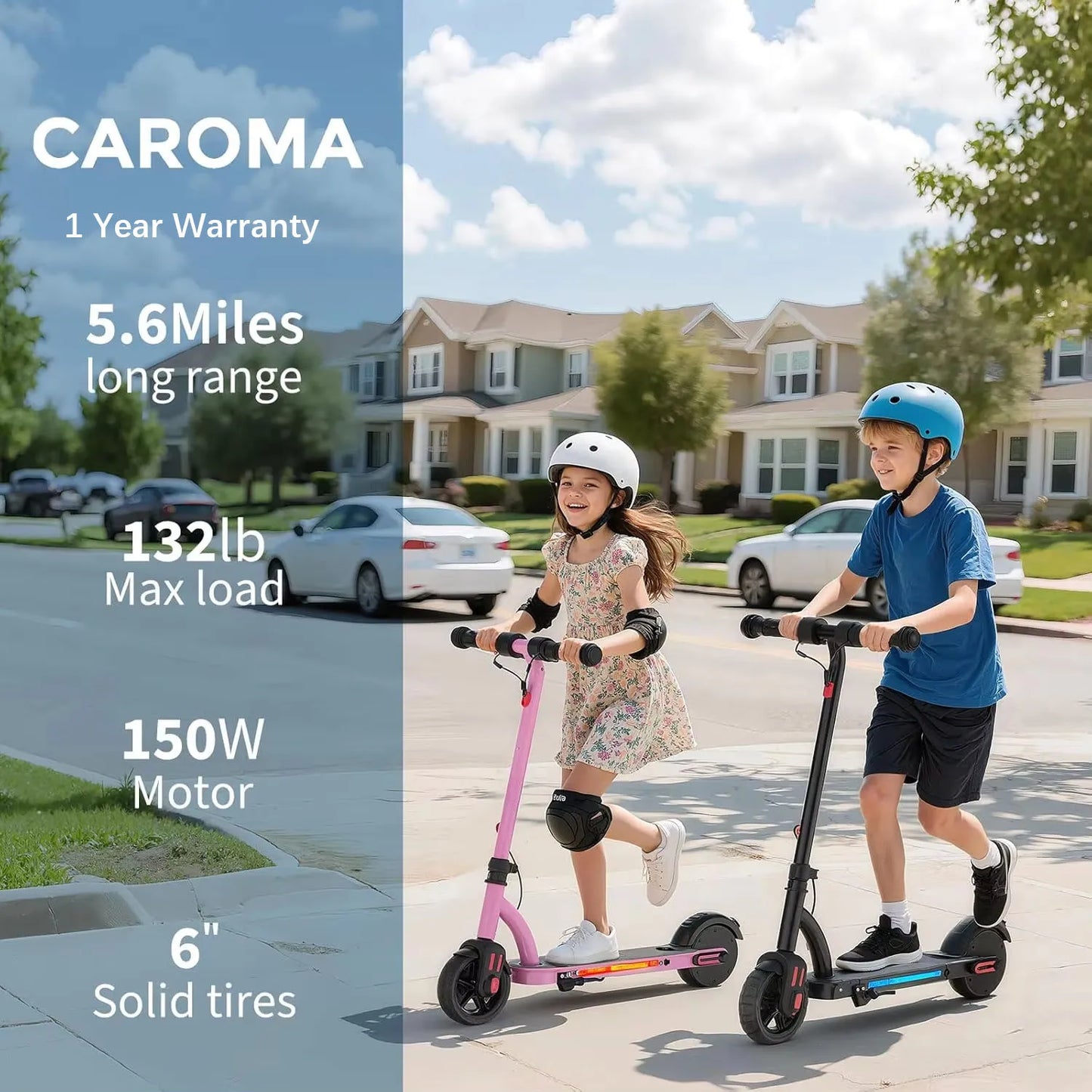 CAROMA Electric Kids Scooter 150W LED Display Foldable UL2272
