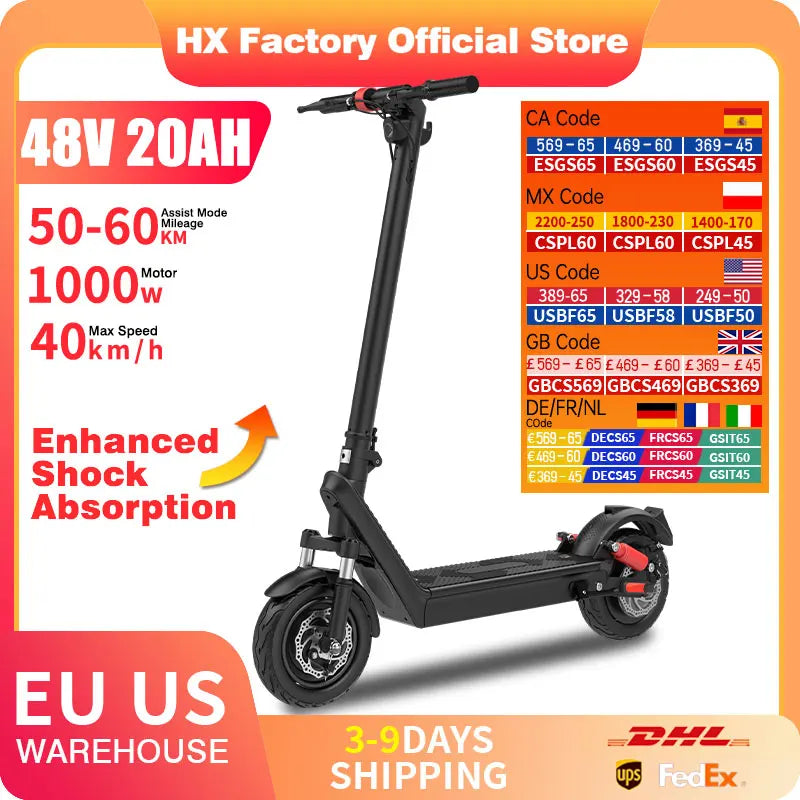 HX X9B Electric Scooter 1000W 20Ah Foldable For Adults