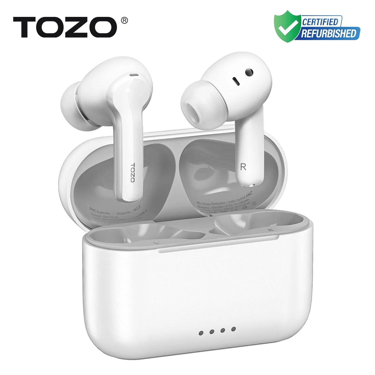 Refurbished TOZO NC2 ANC In Ear Earphones Wireless Earbuds With Mics Noise Cancelling 35dB HiFi Stereo Deep Bass Touch Control