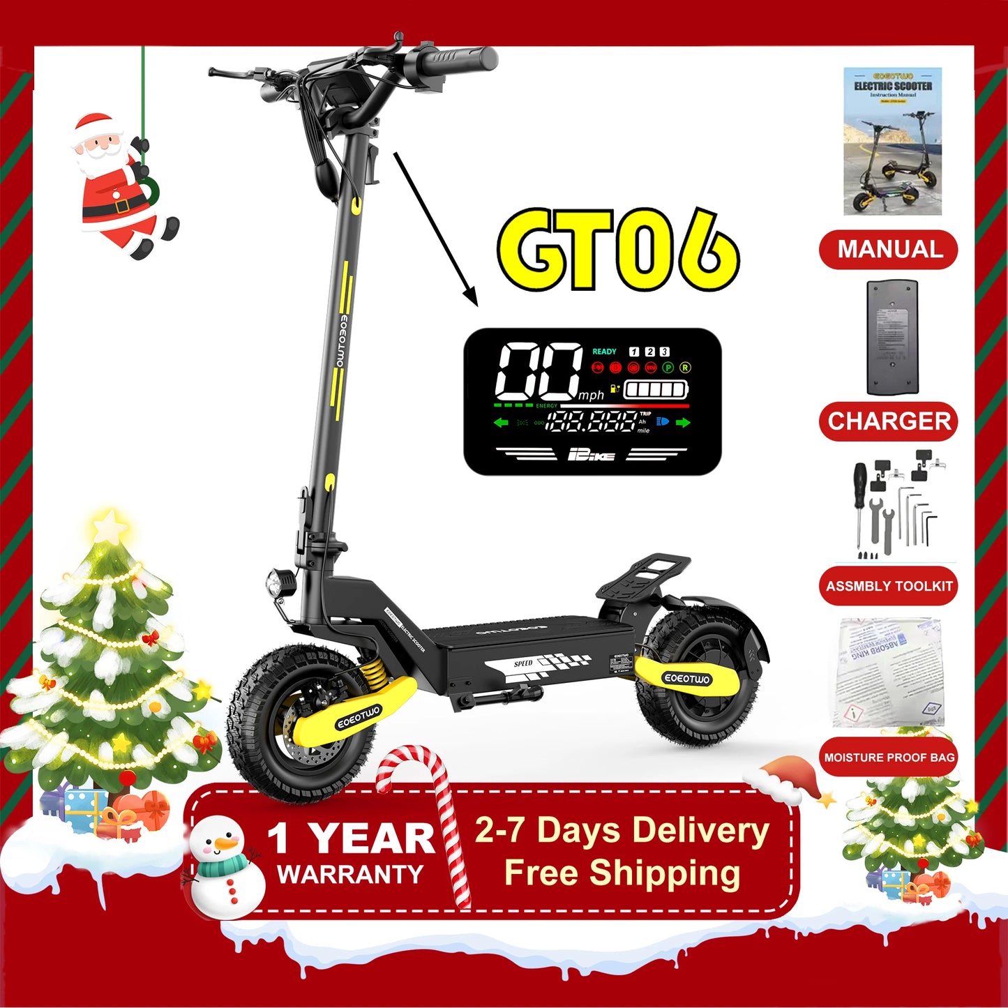 EOEOTWO GT06 Electric Scooter Adults 30MPH,1200W Motor E-Scooter,11'' Off-Road Tire Scooter with Dual Suspension & Side Light