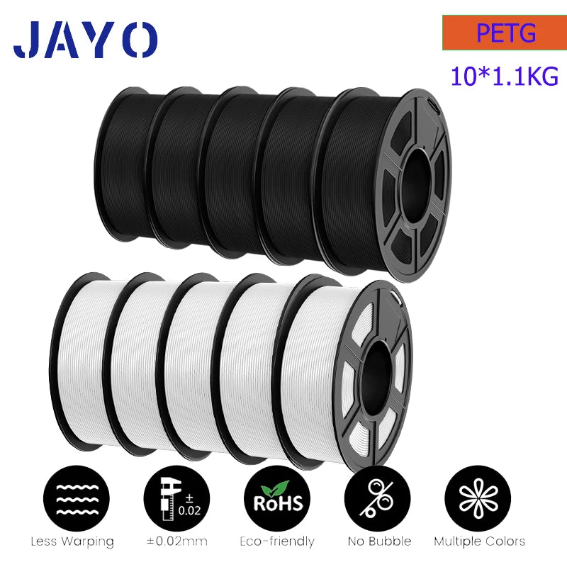 JAYO 10Rolls petg Filament 175mm 3d printing no bubbles no drawing smooth multiple colors optional for 3D printing 1.1kg/1roll