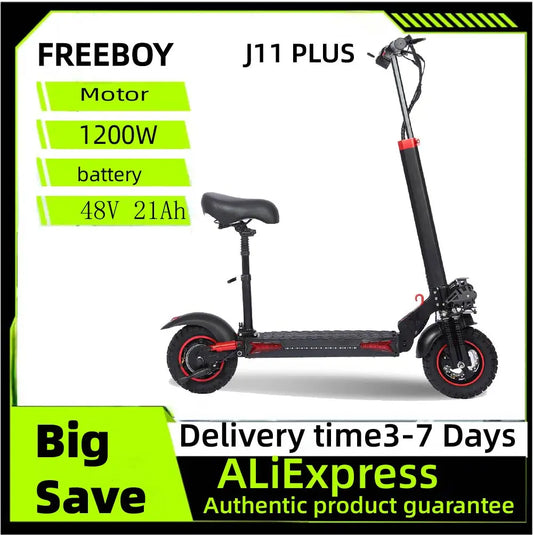 FREEBOY J11 PLUS Adult Electric Scooter 1200W Motor 48V 21Ah Battery Folding E-Scooter 11 Fat Tire E-Mountain Scooter