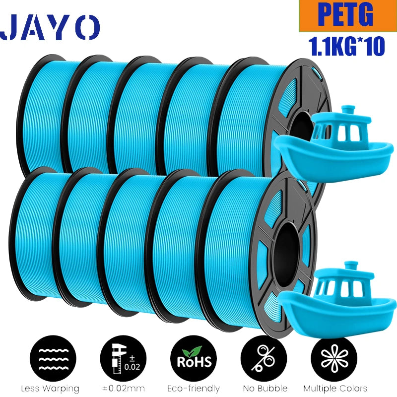 JAYO 10Rolls petg Filament 175mm 3d printing no bubbles no drawing smooth multiple colors optional for 3D printing 1.1kg/1roll