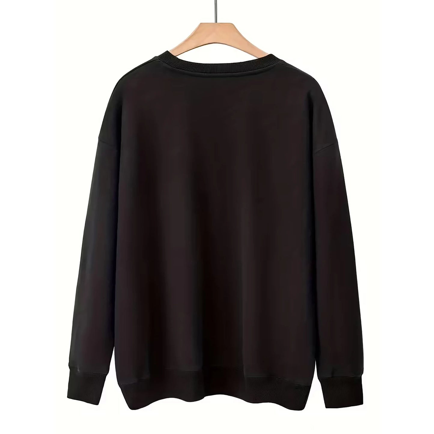 Horse Print Crewneck Sweatshirt for Women Casual Wear Black Plus-Size