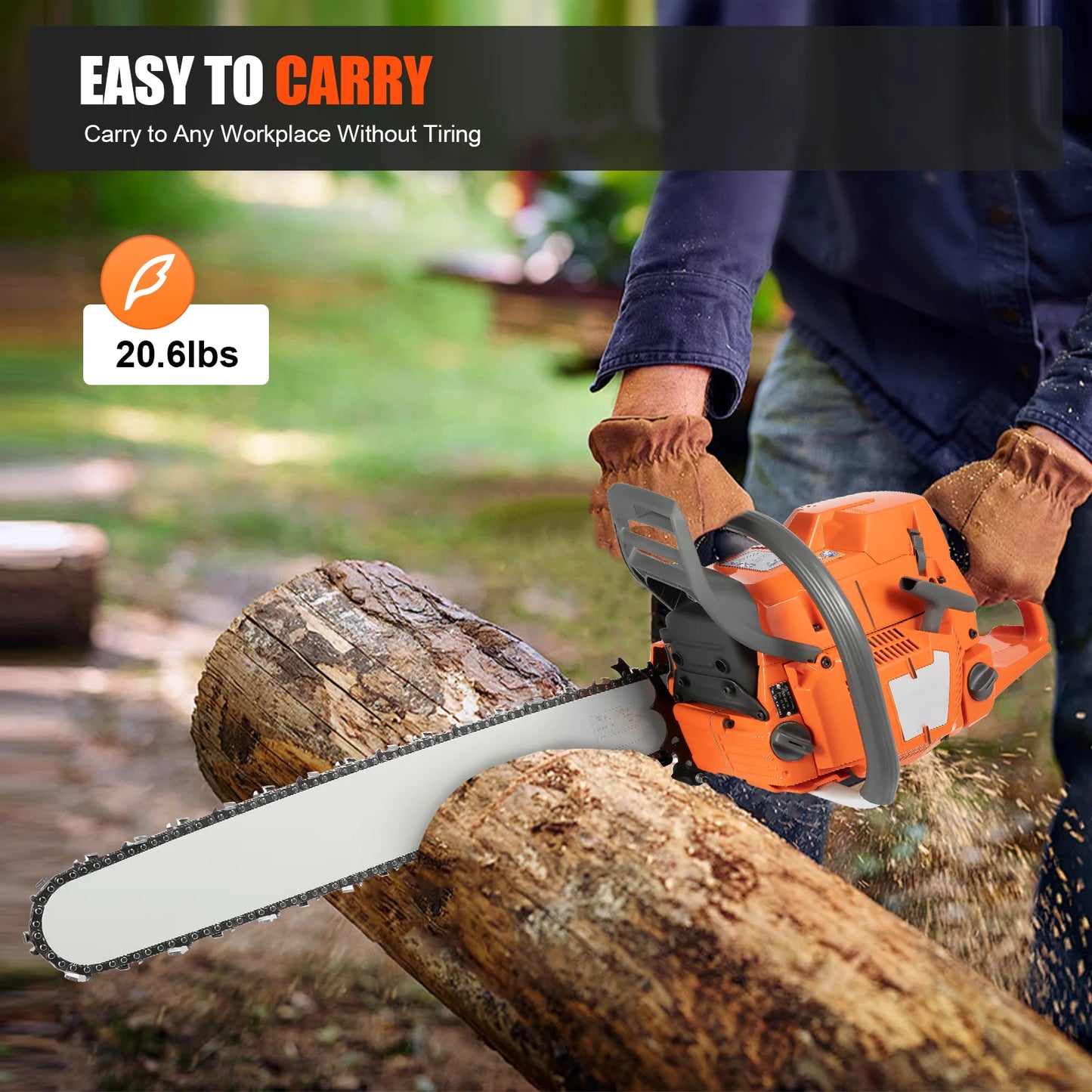 24 Inch Gas Chainsaw, 72CC 3900W 2-Stroke Handheld Cordless, Orange Chainsaw for Wood Cutting