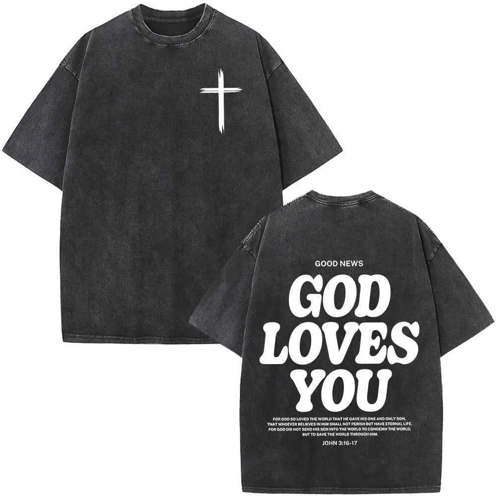 Christian Jesus Faith Over Fear Bible Verse Washed T-shirts Men Women Fashion Vintage Oversized T Shirts Harajuku Cotton T-shirt