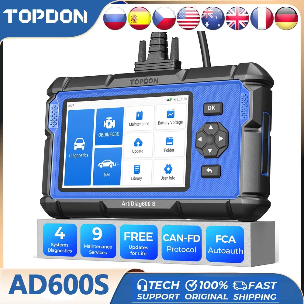 TOPDON Artidiag600S OBD2 Scanner Tool Code Reader Diagnostics Scanner for ABS/SRS/AT/Engine 9 Reset Service Lifetime Upgrade