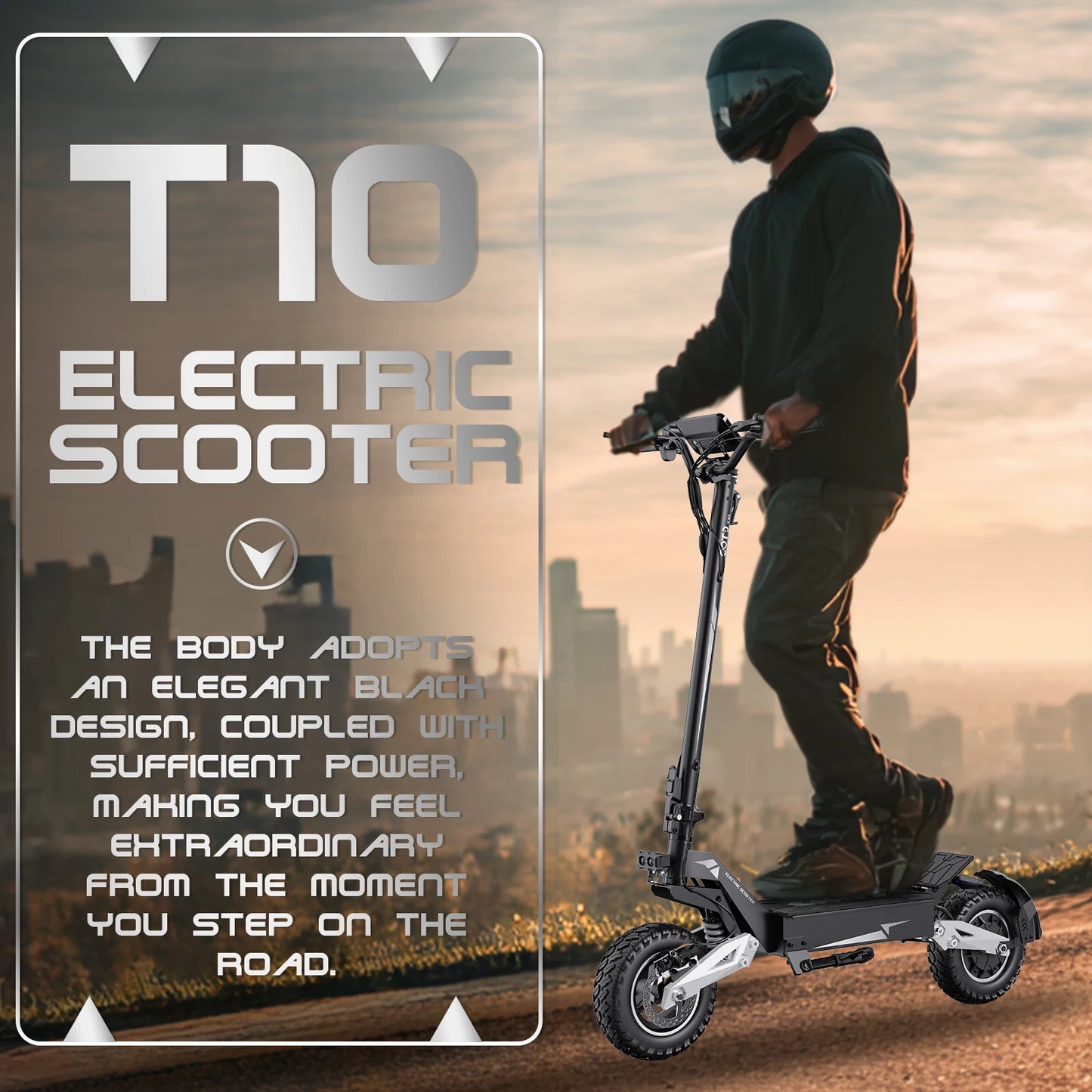 OOTD T10 900W Electric Scooter 48V 13.5AH/18AH Battery Range 21-28Miles 11" Off-Road Tires Foldable Lightweight Mobility Scooter