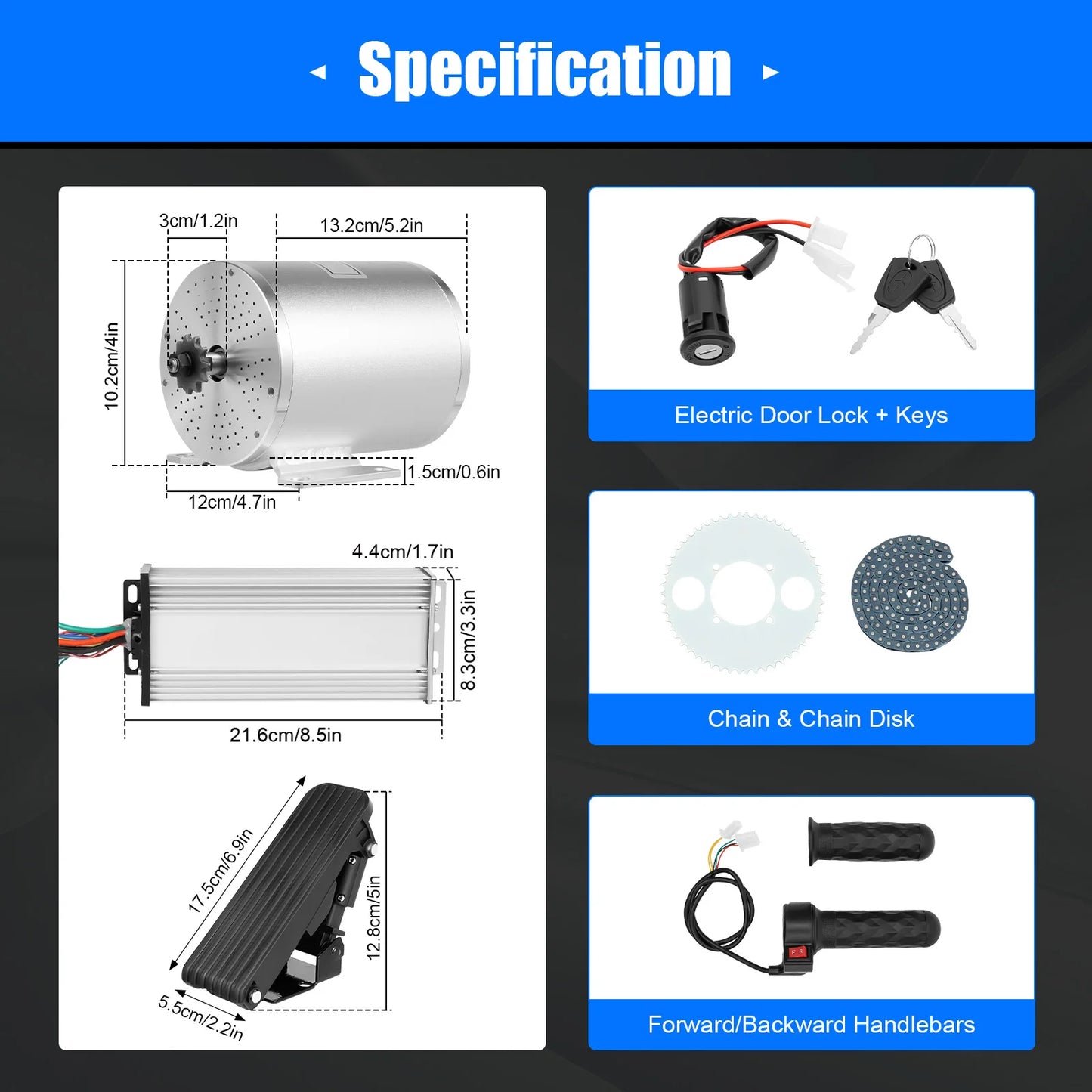 48-72V 3KW Brushless Motor Kit Silver Motor Conversion Electric Motorcycle Kart Motor DIY Kit for Scooters, Electric Motorcycle