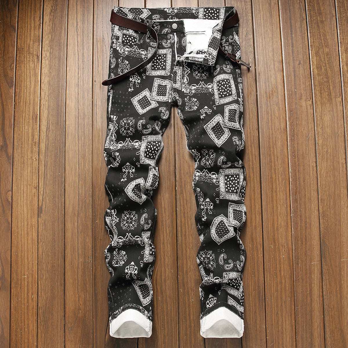 Stylish Mid Stretch Slim Fit Jeans - Men's Mid Waist Distressed And Ripped Denim Jeans With Tassels For All Seasons Street Wear