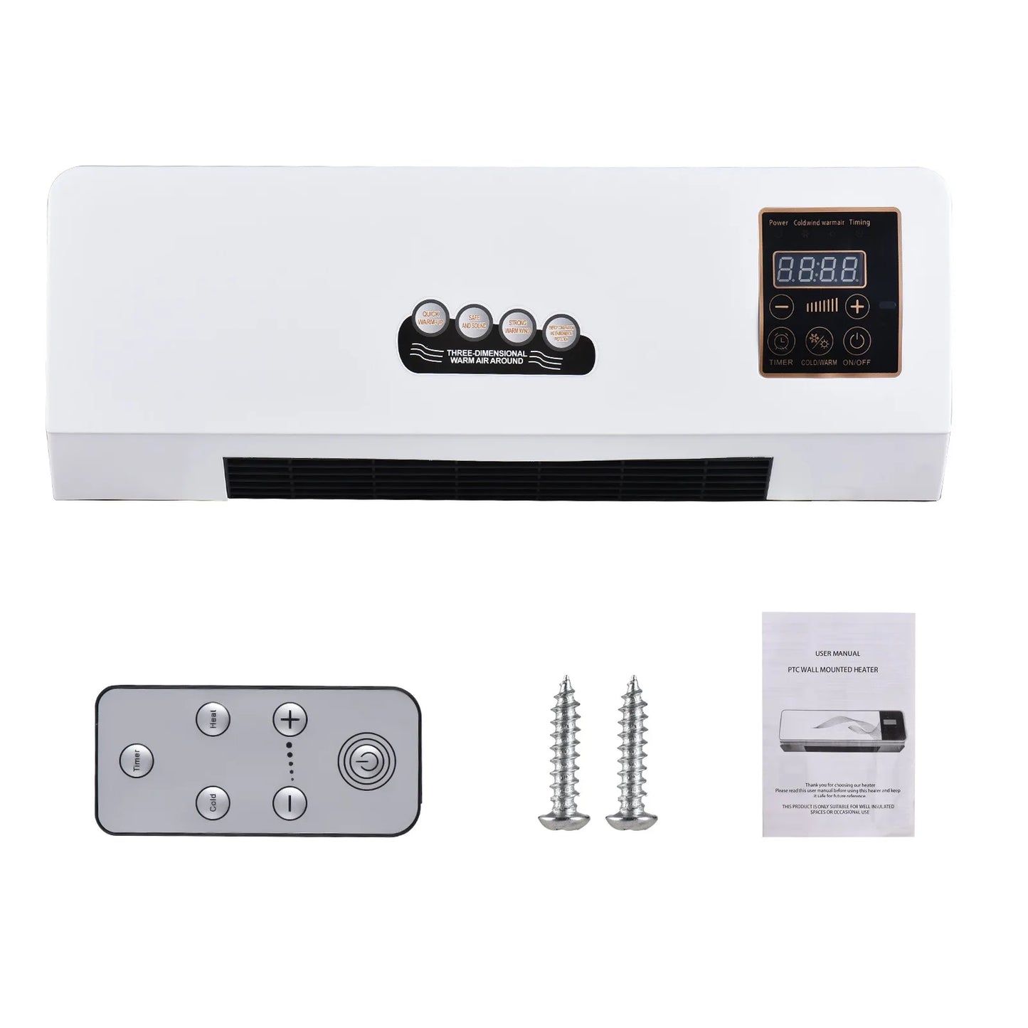 2-in-1 Cooling Heating Fan Timing Heater and Fan Combo Dual Use Wall Mounted Electric Fan and Space Heater with Remote Control