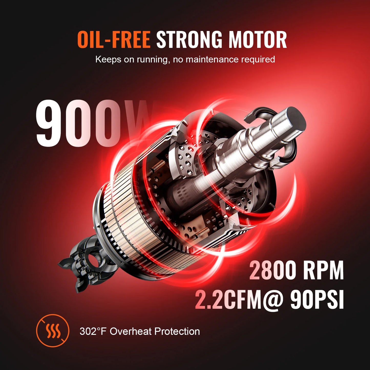 VEVOR Silent Air Compressor 900W 1450W 1800W Quiet Oil-free Portable Air Pump for Home Repair Tire Inflation Whisper Compressor