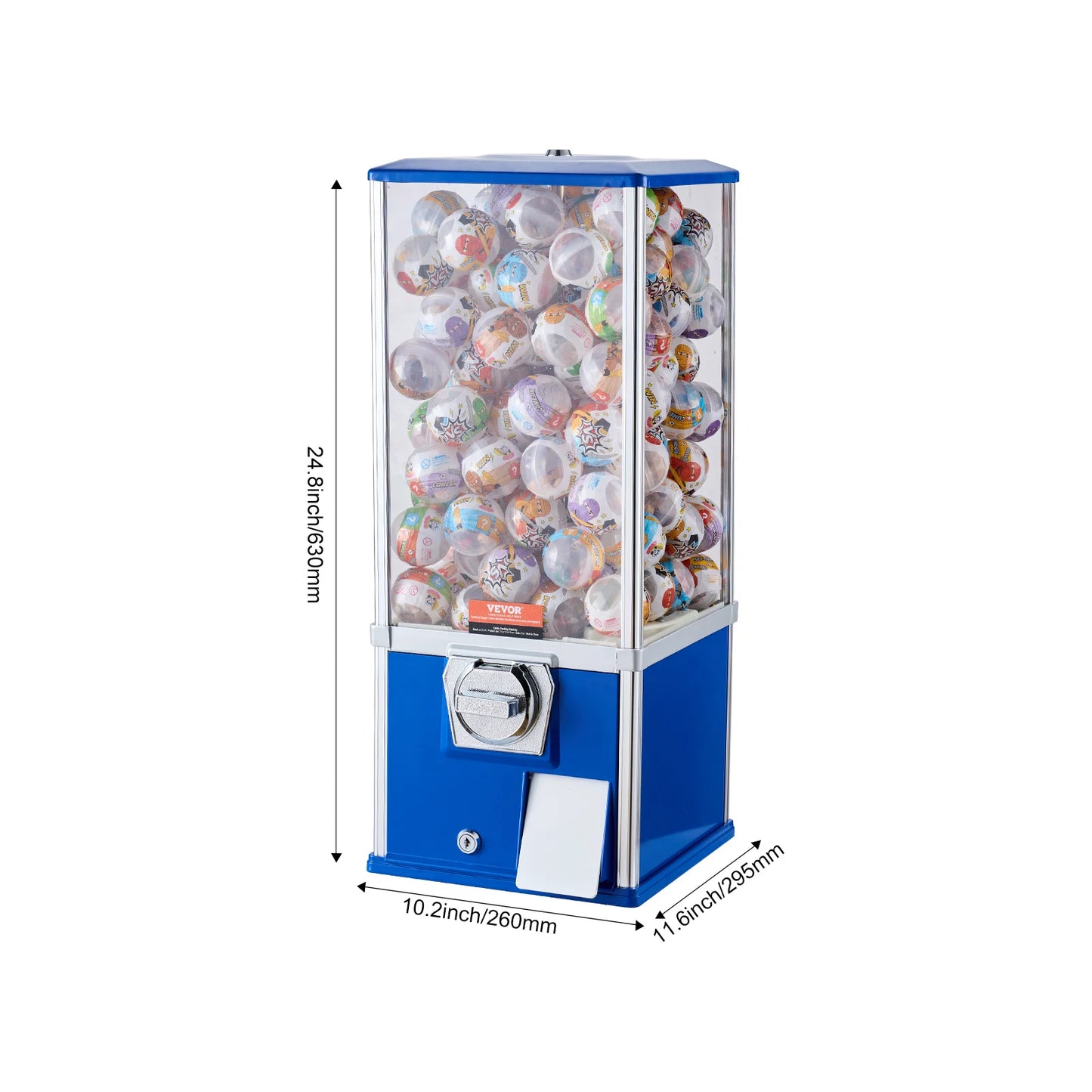 VEVOR 25inch Gumball Machine for Kids PS 230 Capsule Toys Rectangle Blue For Game Stores Coin Operated Gumball Bank