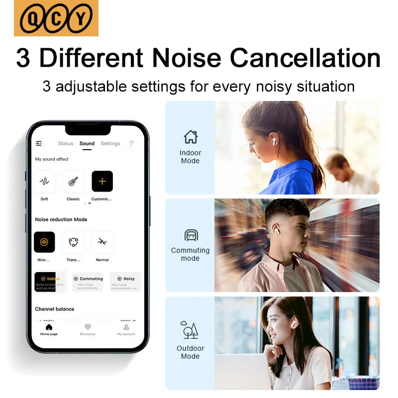 QCY HT05 ANC Wireless TWS Bluetooth 5.2 Earphones 40dB Active Noise Cancellation Headset in-Ear Mics Handfree Phone Earbuds