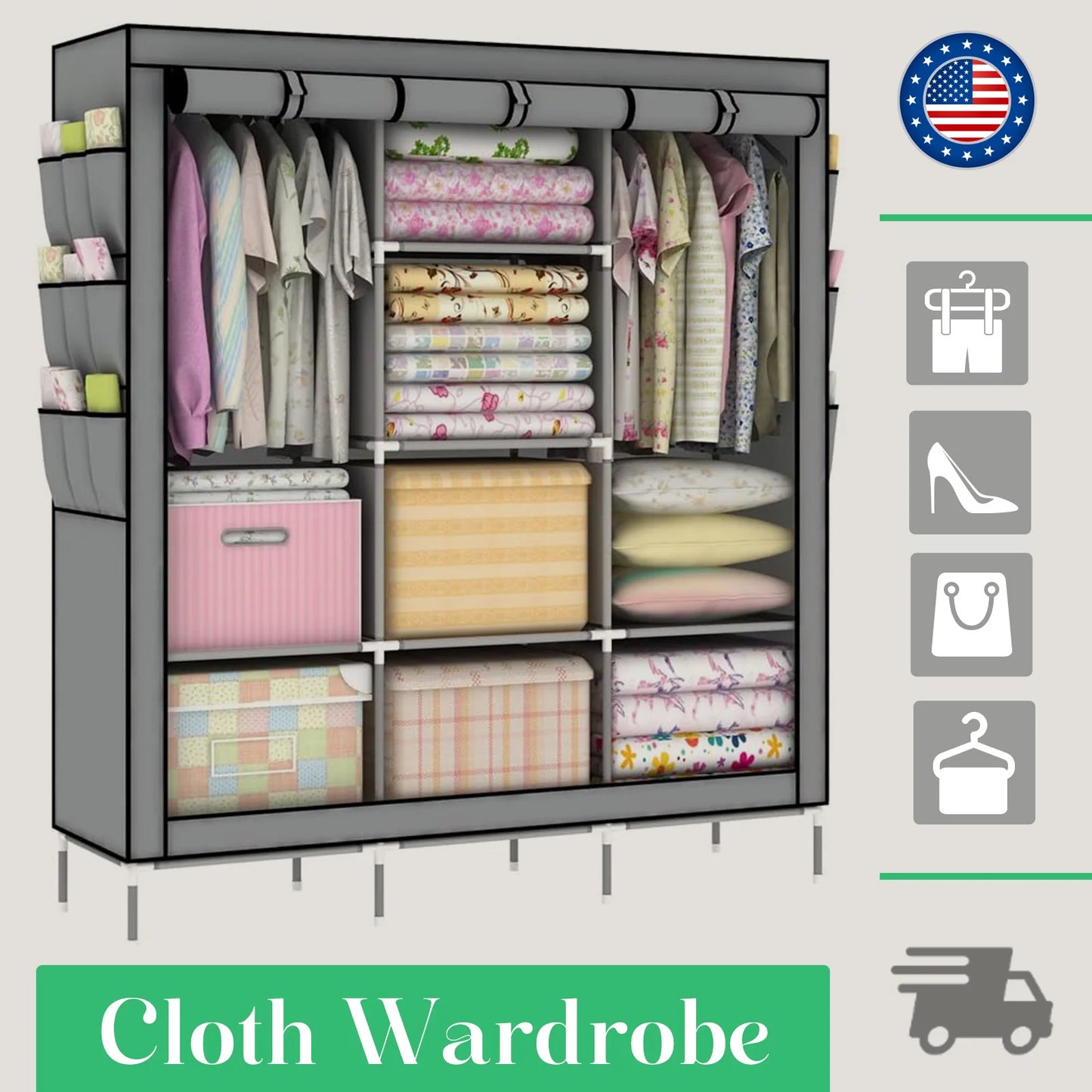 Folded Closet Wardrobe Organizer Storage Rack Dustproof Nonwoven Fabric