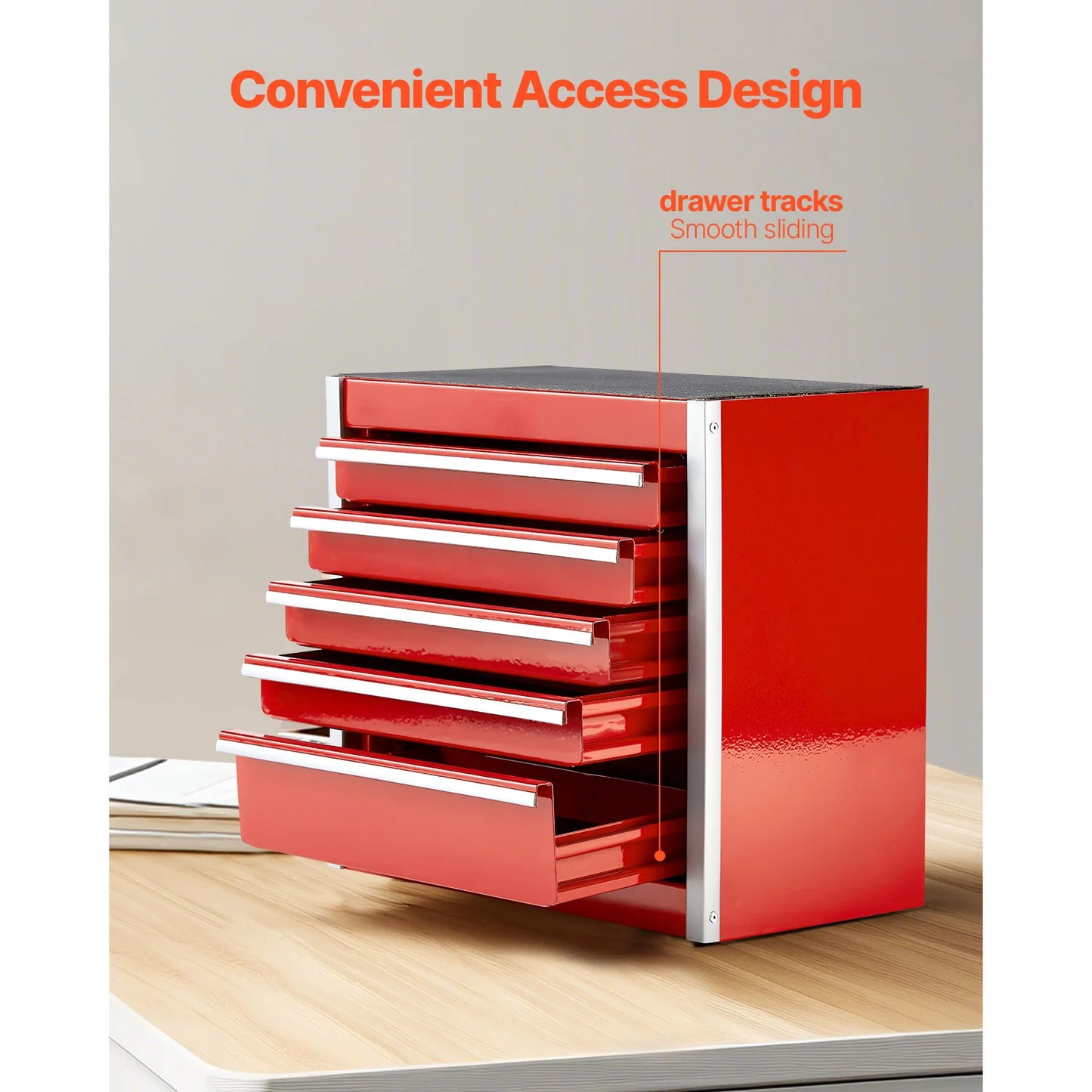 SucceBuy 5-Drawer 8.6in Metal Tool Box Red/Black Portable Small Tool Chest with PP Feet Pads for Garage Workshop Tools Storage