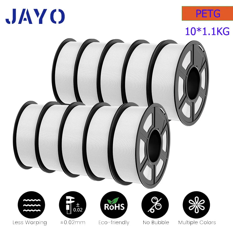 JAYO 10Rolls petg Filament 175mm 3d printing no bubbles no drawing smooth multiple colors optional for 3D printing 1.1kg/1roll