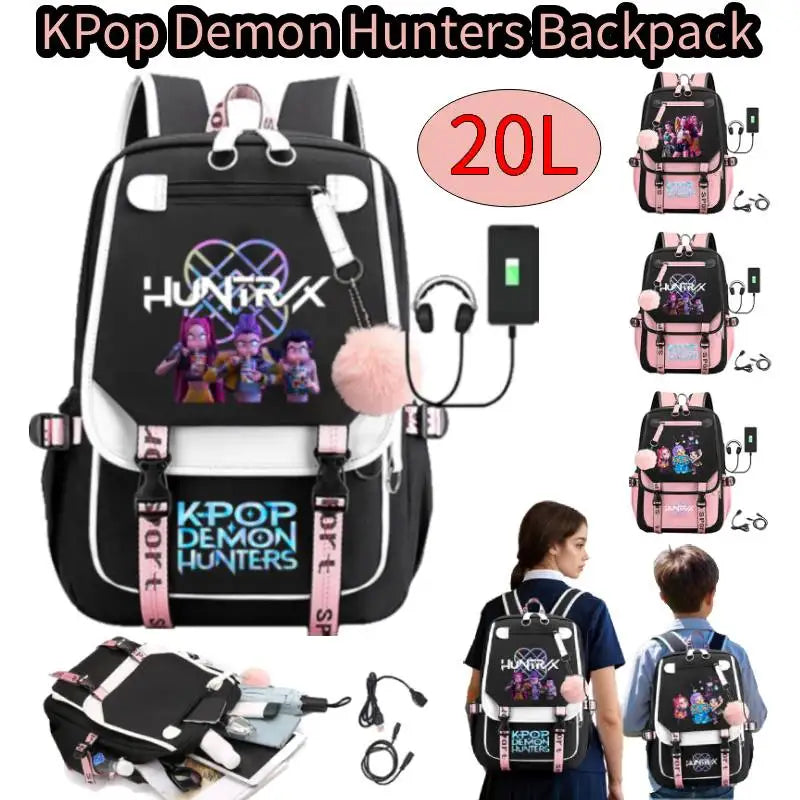 KPop Demon Hunters Backpack Demon Slayer Backpack Up To 20L Durable Waterproof Travel Backpack For Boys Girl Fan Peripheral Gift