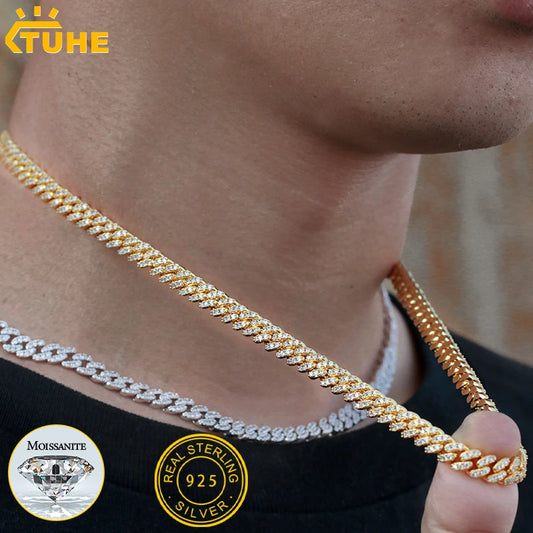 6mm-8mm High Quality Unisex Miami Moissanite Cuban Chain Necklace S925 Silver For Men Hip Hop Jewelry