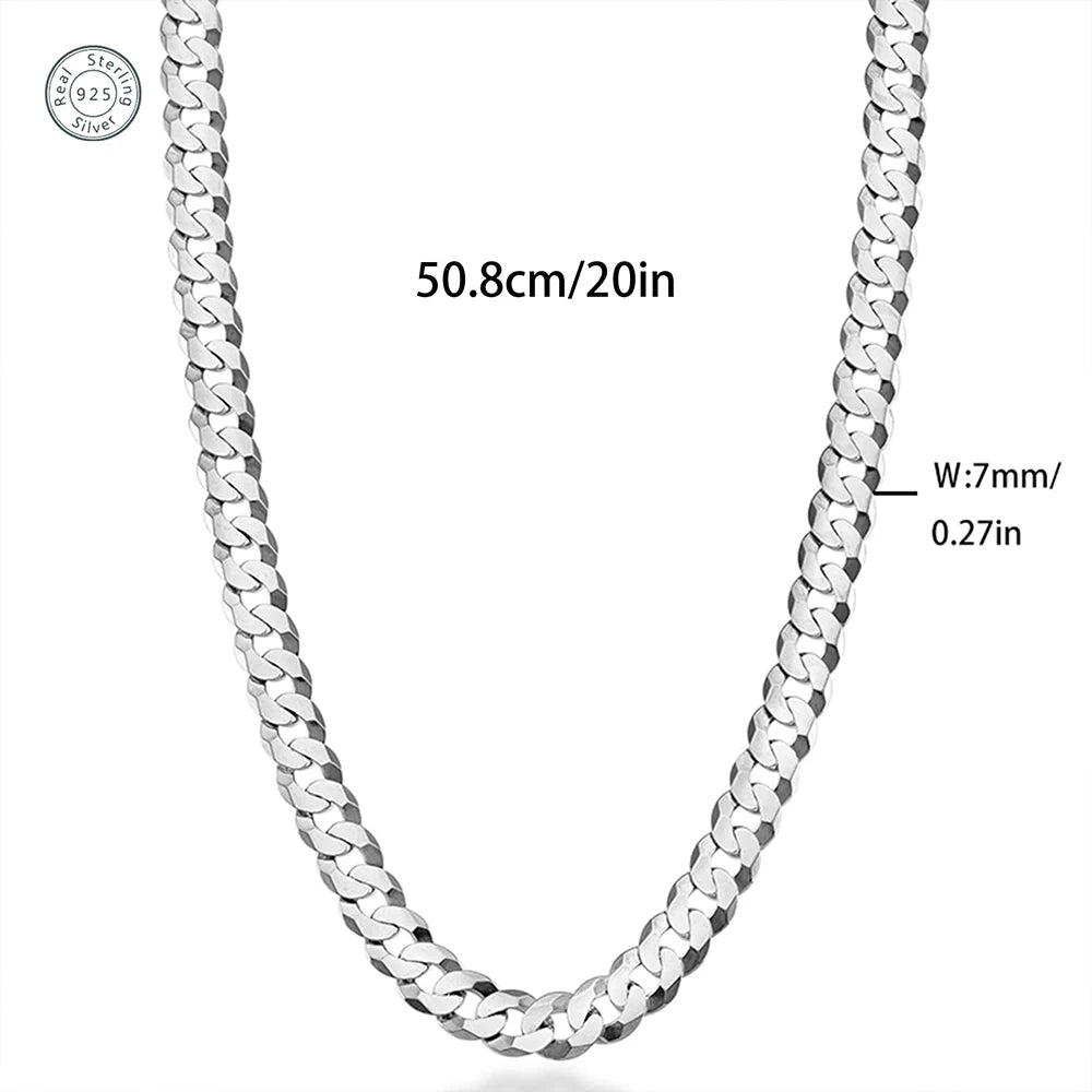 7mm Men's Cuban Link Chain 925 Sterling Silver Necklace Curb Cuban Link Chain Chokers for Women Hip Hop Jewelry Ships from USA