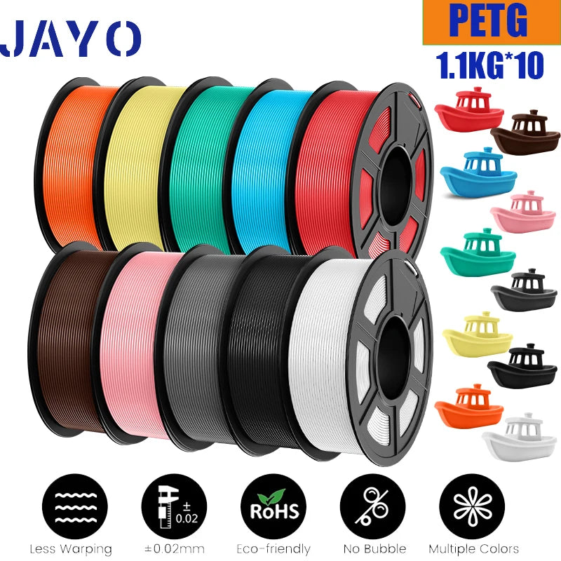 JAYO 10Rolls petg Filament 175mm 3d printing no bubbles no drawing smooth multiple colors optional for 3D printing 1.1kg/1roll