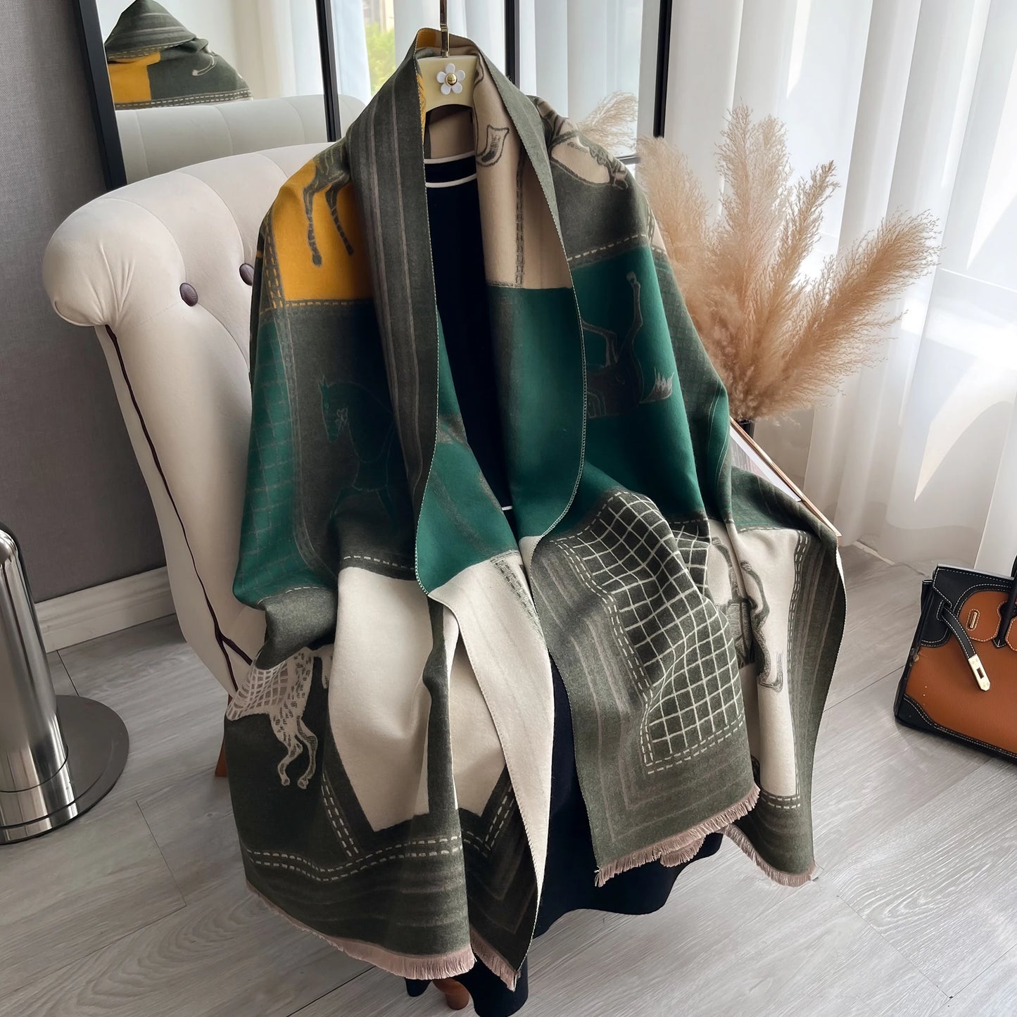 Luxury Winter Cashmere Scarf Women Horse Print Warm Pashmina Blanket Poncho Scarves Female Shawl Wraps Thick Foulard Bufanda