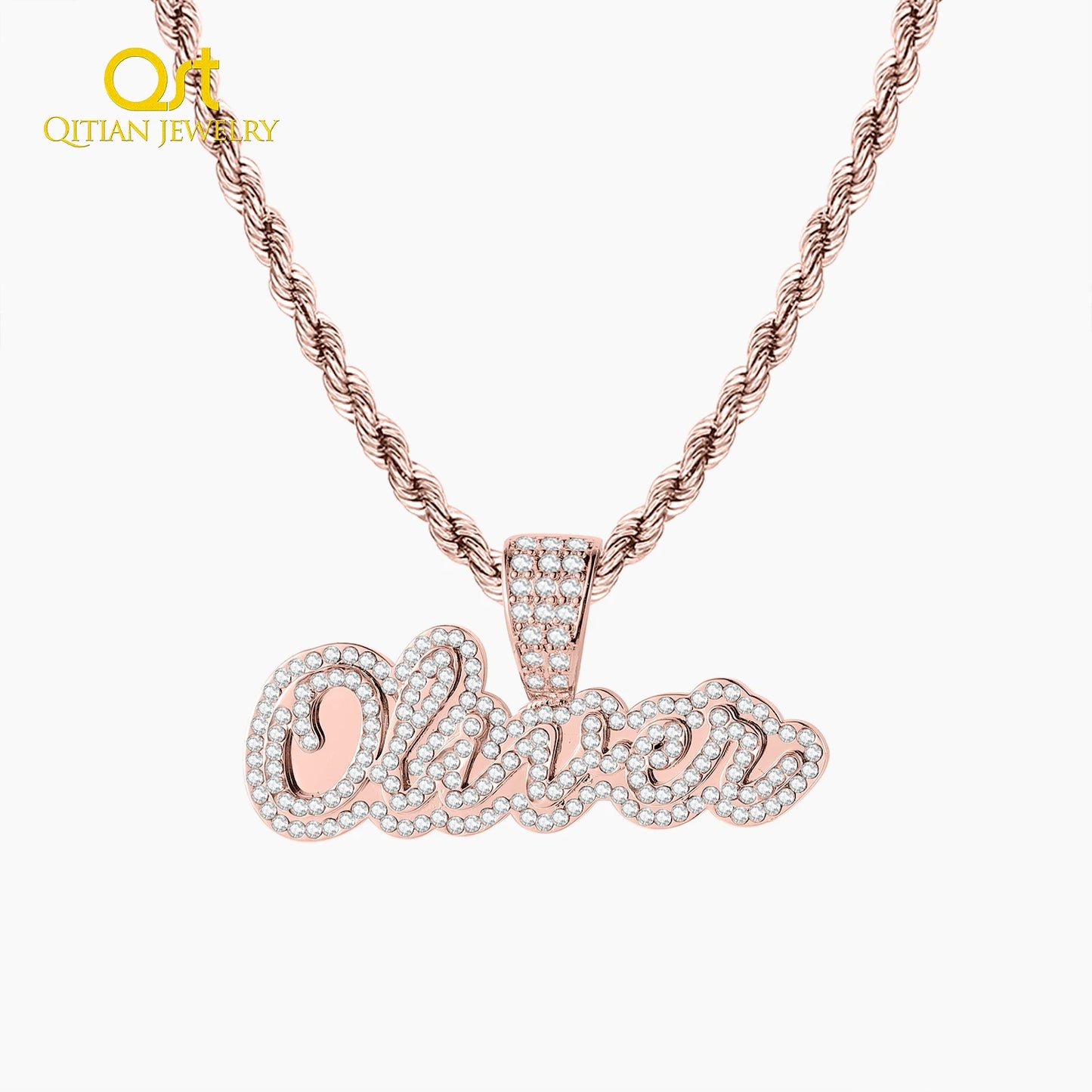 Personalized Iced Out Necklace With Name For Women Custom Double Crystal Name Necklaces Stainless Steel Chain Pendant Jewelry